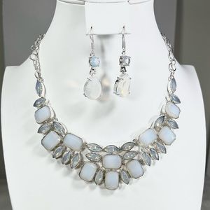 Opalite Large 925 Gemstone Necklace & Earrings Set